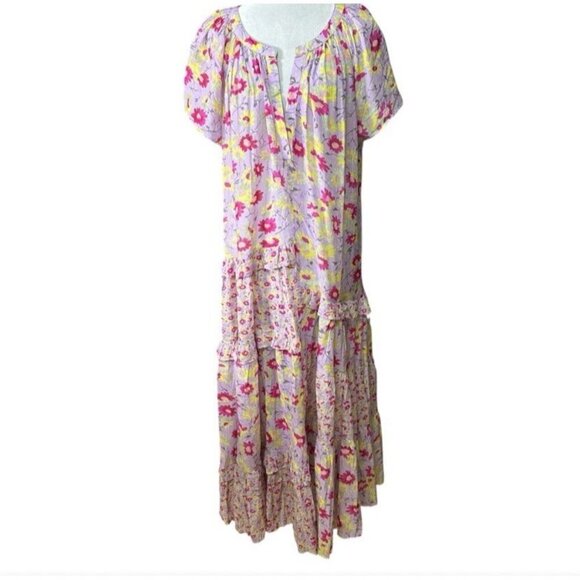 Sundance Pretty Petals Tiered Ruffle Purple Floral Maxi Dress Cotton Size Medium - Picture 3 of 10